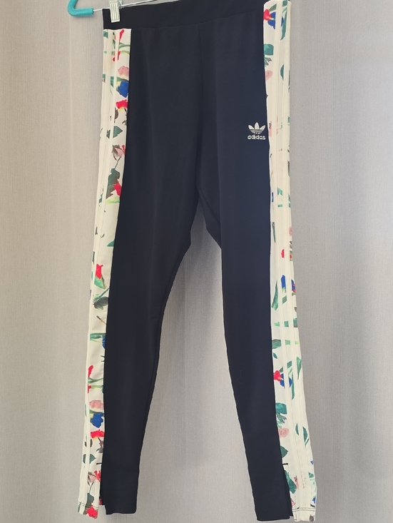 adidas Pants - adidas Black Leggings with Cream Floral Side Stripes